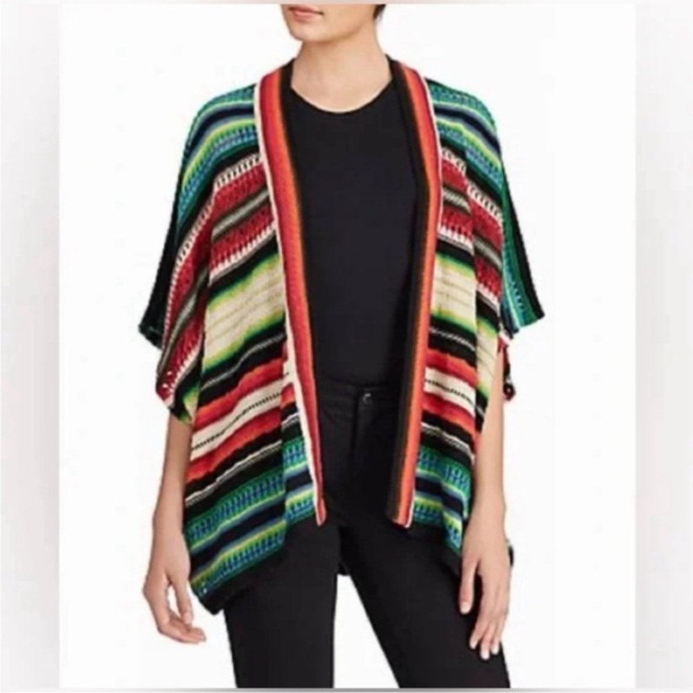 Lauren‎ Ralph Lauren Southwest Linen Blend Open Knit Cardigan Sz Large XL Boho